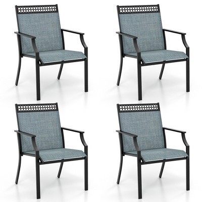 Tangkula Patio Dining Chairs Set of 4 All Weather Outdoor Chairs w/ High Back & Armrests Blue