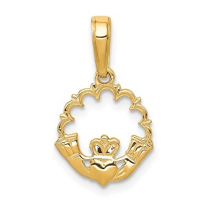 Black Bow Jewelry 14k Yellow Gold Scalloped Claddagh Pendant, 11mm (7/16 in) - 1 of 4