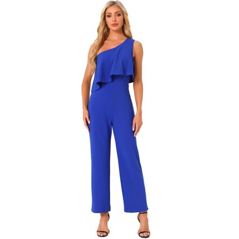 INSPIRE CHIC Women s Sleeveless Romper Dressy Layer One Shoulder Long Jumpsuits Royal Blue Large