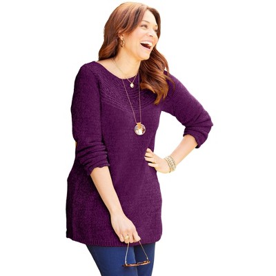 Catherines Chenille Cable-Knit Boatneck Sweater