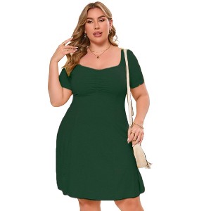 Coolmee Women's Plus Size Summer Mini Dress Square Neck Short Sleeve  A Line Short Sundress - 1 of 3