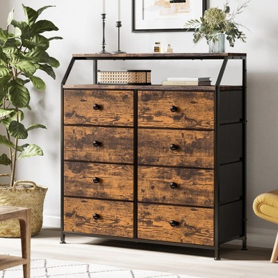 4 Drawer Tall Wide Dresser - Hausource™：Wood Finish, Modern Style