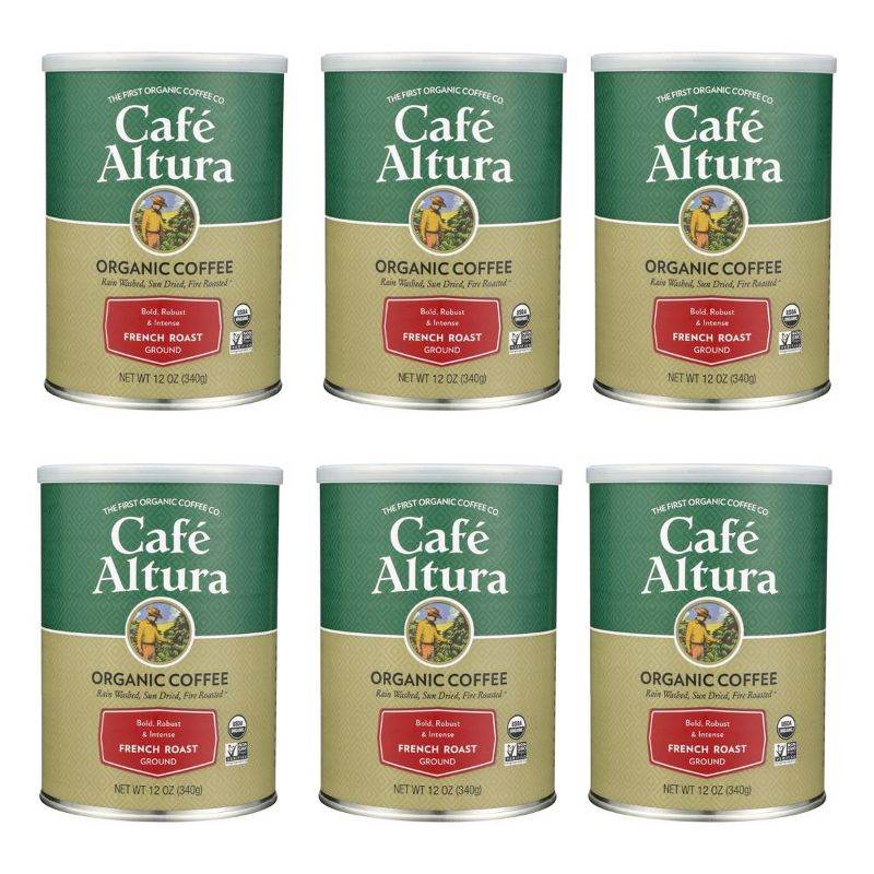 Cafe Altura Organic Ground Coffee French Roast - Case of 6/12 oz Canisters, 1 of 6