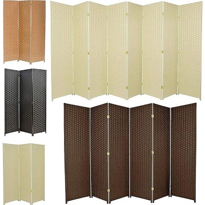 Beige 3-Panel Bamboo Woven Folding Room Divider