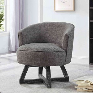 CAVINAS Linen Swivel Accent Chair with Curved Backrest and Wood Base,Upholstered Swivel Living Room Chairs,Reading Chairs for Living Room - 1 of 4