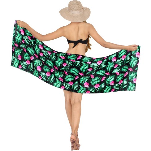 HAPPY BAY Women's Bikini Beach Wrap Cover up Swimwear Skirt Bathing suit Summer Wraps Sarong Swimsuits for Women One Size Short Black, Floral - image 1 of 4