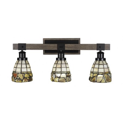 Toltec Lighting Tacoma 3 - Light Vanity in  Black/Painted Wood with 7" Cobblestone Art Glass Shade