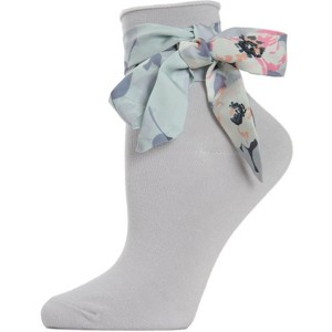 Memoi Women's Bonny Floral Ribbon Cotton Blend Anklet Sock - 1 of 2