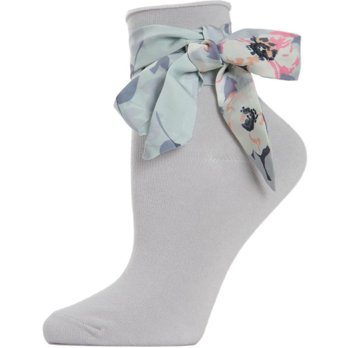 Memoi Women's Bonny Floral Ribbon Cotton Blend Anklet Sock