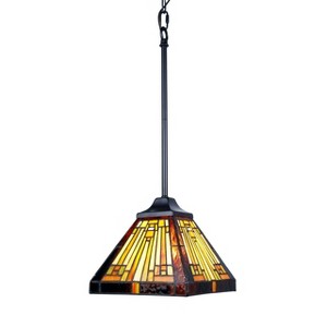 Chloe Lighting Innes Mission Tiffany-Style Blackish Bronze 1 Light Mini Pendant 8" Wide - 1 of 4