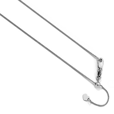 Black Bow Jewelry 0.8mm 10k White Gold Adjustable Wheat Chain Necklace