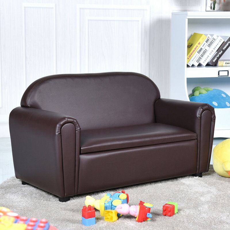 Costway Kids Sofa Armrest Chair Lounge Couch Wood Construction Storage Box Living Room, 1 of 11