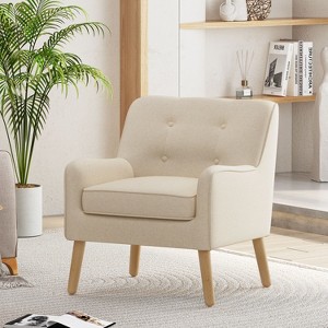 Okak Mid-Century Modern Armchair,Tufted Back Accent Chair with Birch Wood Legs for Living Room,Bedroom - 1 of 4