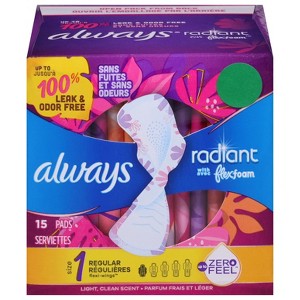 Always Radiant Womens Flexi-Wings Light Clean Scent Pads Size 1 15 ea - 1 of 4