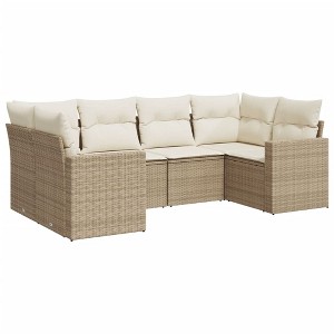 vidaXL Patio Sofa Set with Cushions Outdoor Furniture 6 Piece Poly Rattan - Beige and Cream - 1 of 4