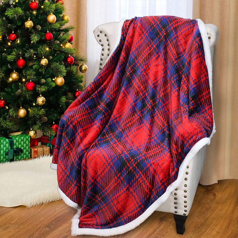 Catalonia Plaid Fleece Throw Blanket, Super Soft Warm Snuggle Christmas Holiday Throws for Couch Cabin Decro, Checkered, 50x60 inches, 2 of 8