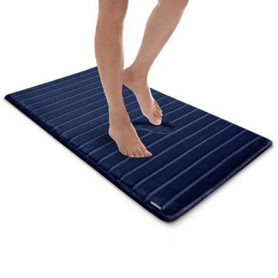 Navy High Pile Memory Foam Bath Mat with Rubber Base