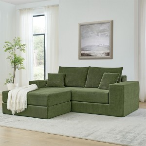Okak Modern Modular Sectional Futon Sofa for Living Room Bedroom,Deep Seat Sleeper Couch with Comfy Backrest & Removable Ottoman - 1 of 4