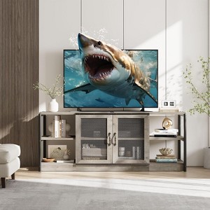 Farmhouse TV Stand for 75/80 inches TVs, Entertainment Center with Storage Cabinet and Mesh Doors, Industrial Media Console Cabinet Table - 1 of 4