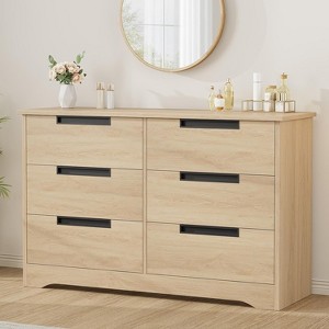 6-Drawer Double Dresser for Bedroom, Modern Gray Chest with Recessed Handles, Wooden Storage Organizer for Living Room, Nursery, Hallway, or Entryway - 1 of 4