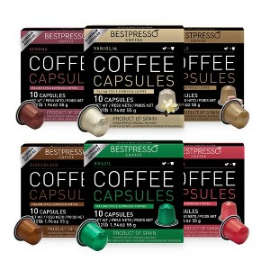 Bestpresso Coffee Variety Pack for Nespresso OriginalLine Machines - 120 Pods of Certified Genuine Espresso, a Mix of Flavored and Dark Roast - 1 of 1