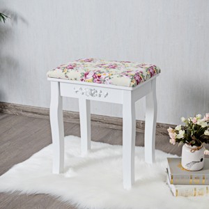 Costway Vanity Wood Dressing Stool Padded Chair Makeup Cushion White Backless - 1 of 4