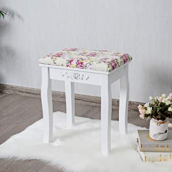 Costway Vanity Wood Dressing Stool Padded Chair Makeup Cushion White Backless