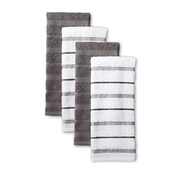 All Cotton and Linen Dish Towels - Kitchen Towels Cotton - Absorbent Tea Towels - Farmhouse Hand Towels - Gray and White Kitchen Towels 16x27 inch, 6