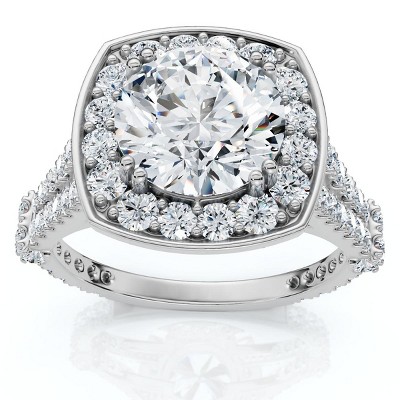 Pompeii3 Certified 3Ct Cushion Halo Diamond Engagement Ring 14k Gold Lab Created