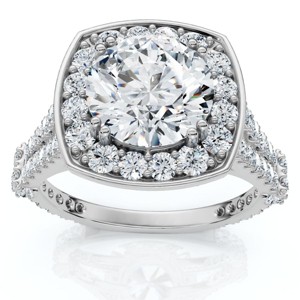 Pompeii3 Certified 3Ct Cushion Halo Diamond Engagement Ring 14k Gold Lab Created - 1 of 4