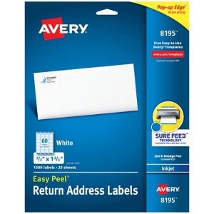 Avery Easy Peel Return Address Labels, Sure Feed Technology, Permanent Adhesive, 2/3" x 1-3/4", 1,500 Labels (8195) - 1 of 4