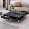 Lirago Modern High Gloss Coffee Table with 4 Golden Legs and 2 Hidden Drawers 2 Tier Square Living Room Center Table Black - 3 of 4