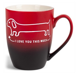 Elanze Designs Witty Pet Lover Coffee Cup Mug 12 Ounce Ceramic With Ombre Gradient Love You This Much Weiner Dog Red and Black - 1 of 4