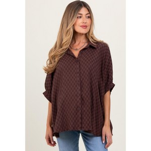 Pinkblush Brown Checker Print Short Sleeve Oversized Maternity Blouse - 1 of 2