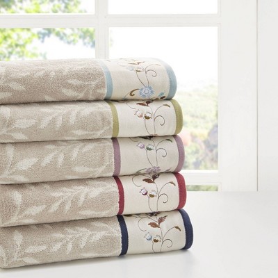 Green Embroidered Cotton Jacquard 6-Piece Towel Set