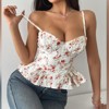 Coolmee Women Floral Crop Tank Cami Top Cute Ruffle Hem Slim Fit Spaghetti Strap Summer Going Out Shirt - 2 of 4
