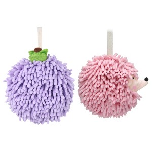 REGALWOVEN 2 Pcs Comfortable Soft Absorbent Chenille Ball Fuzzy Hand Towel for Home Decor - 1 of 4
