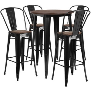 Flash Furniture 30" Round Metal Bar Table Set with Wood Top and 4 Stools - 1 of 1