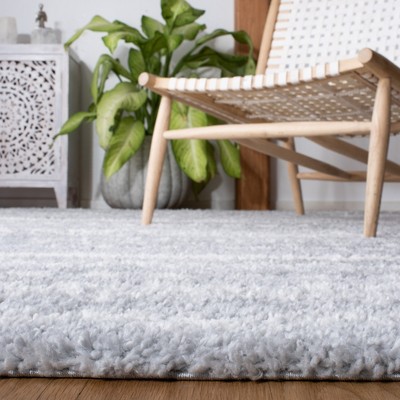 Gray and Ivory Square Shag Area Rug