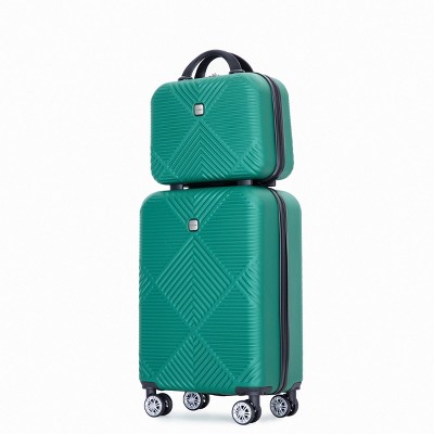 2 Piece Luggage Set,14"+20" ABS Lightweight Suitcase,20 Inch Spinner Wheel Luggage,14 Inch Makeup Box,Carry On Suitcase-Cuddlewood