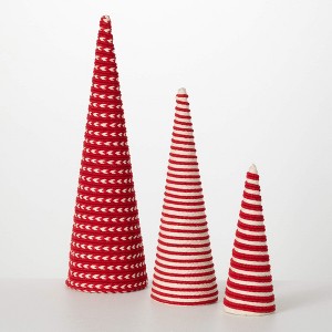 24.5"H  18.5"H & 12.5"H Sullivans Christmas Red White Tabletop Cone Tree Set of 3  Red-White - 1 of 4