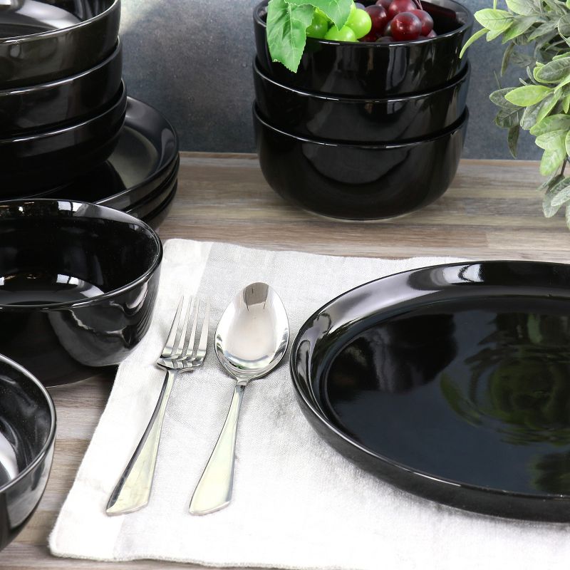 Gibson Home Avisala 12 Piece Fine Ceramic Dinnerware Set in Black, 2 of 8