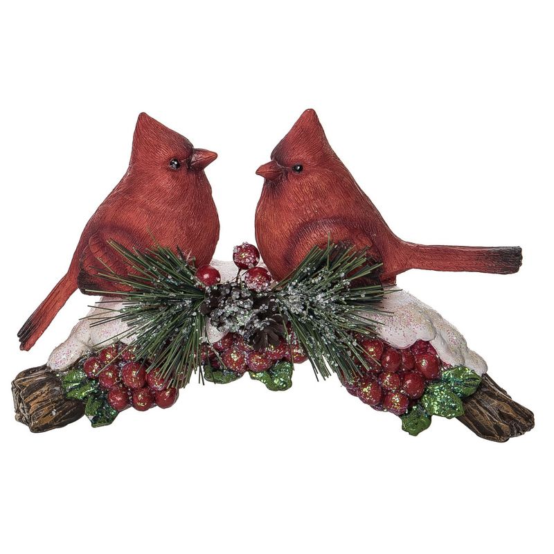 Transpac Resin 8 in. Multicolored Christmas Cardinal Branch Decor, 1 of 2