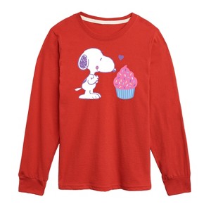Boys' - Peanuts - Snoopy Heart Cupcake Long Sleeve Graphic T-Shirt - 1 of 4