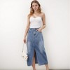 Anna-Kaci Women's High Waist Denim Midi Skirt with Front Slit Detail and Faded Wash Finish - 4 of 4