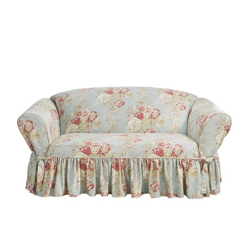 Ballad Bouquet Loveseat Slipcover Rob's Egg - Waverly Home: Cotton, Elastic-Fit, Machine Washable - image 1 of 3