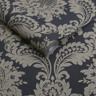 Luxurious Black and Gold Damask Removable Wallpaper
