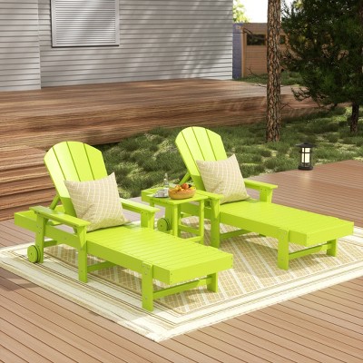 WestinTrends Malibu 3 Piece Adirondack Reclining Chaise Lounge With Arms & Wheels