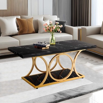 Kumasinova 2-Tier Marble Coffee Table,47.24" Center Dining Table with Bottom Shelf for Living Room,Bedroom,Meeting Room