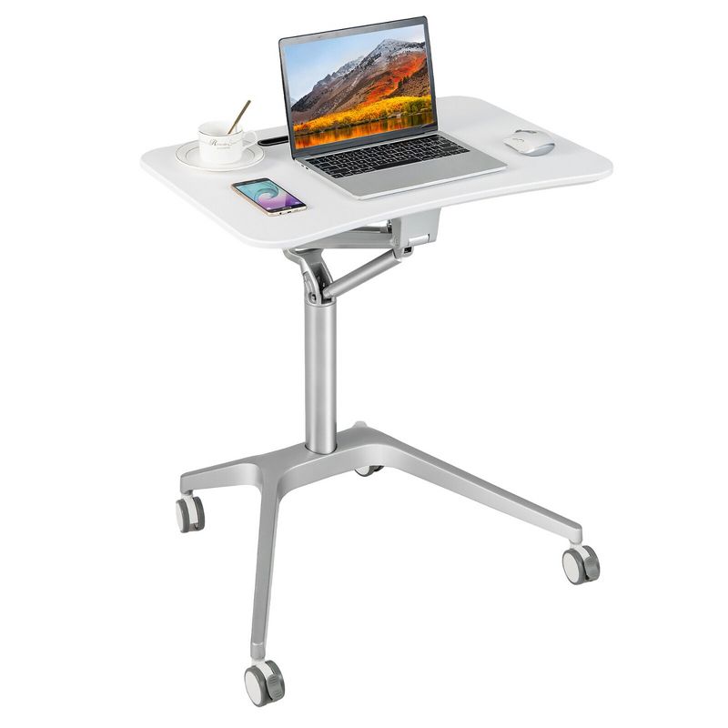 Tangkula Pneumatic Standing Desk Rolling Adjustable Laptop Cart Mobile Podium w/ Slot, 1 of 11